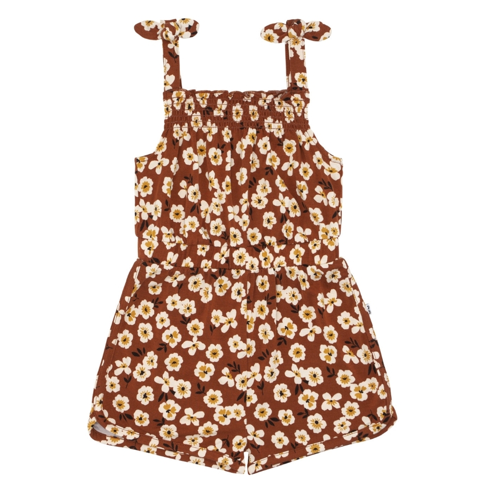 Little Sleepies Mocha Blossoms Smocked Romper 18-24M NEW NWT NIB